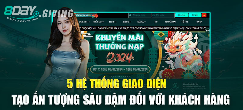 Giao diện 8DAY sang trọng với màu xanh huyền bí